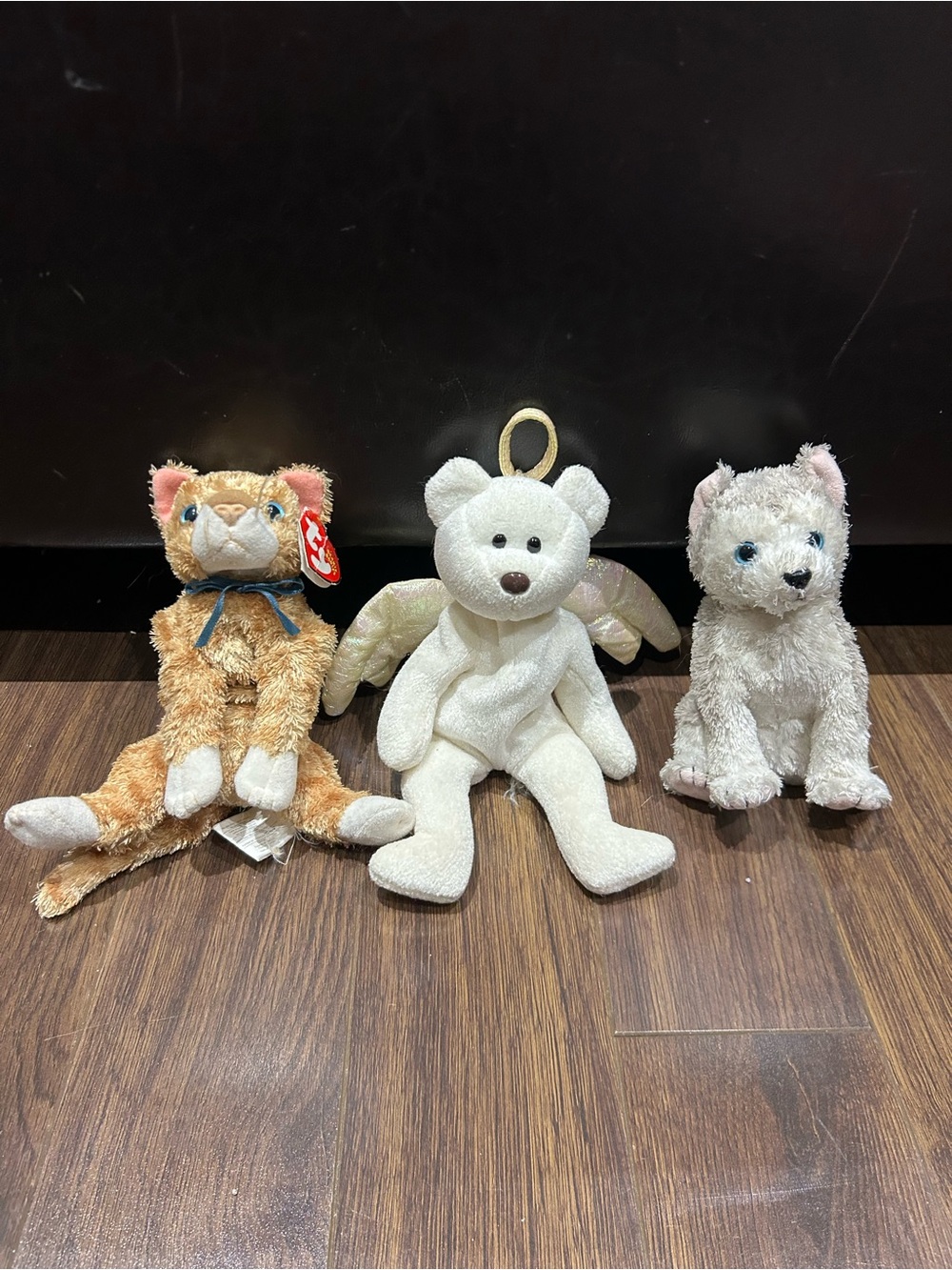 TY Beanie Babies - Ginger Cat, Angel Bear, Wolf